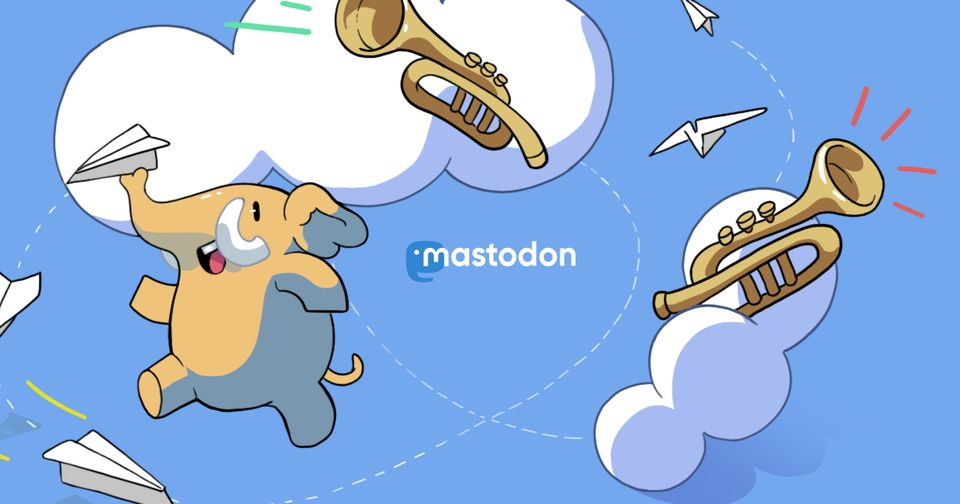 Banner image with mastodon character and logo